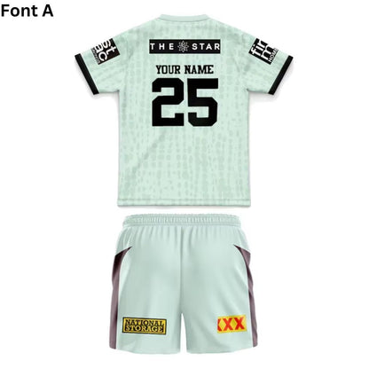 Brisbane Broncos Kids Mint Green Training Jersey and Shorts Kit