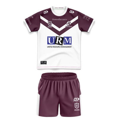 Manly Warringah Sea Eagles 2025 Kids Away Shirt and Shorts Kit