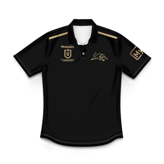 2024 Penrith Panthers Premiers 4 In a Row Kids Black Polo Shirt