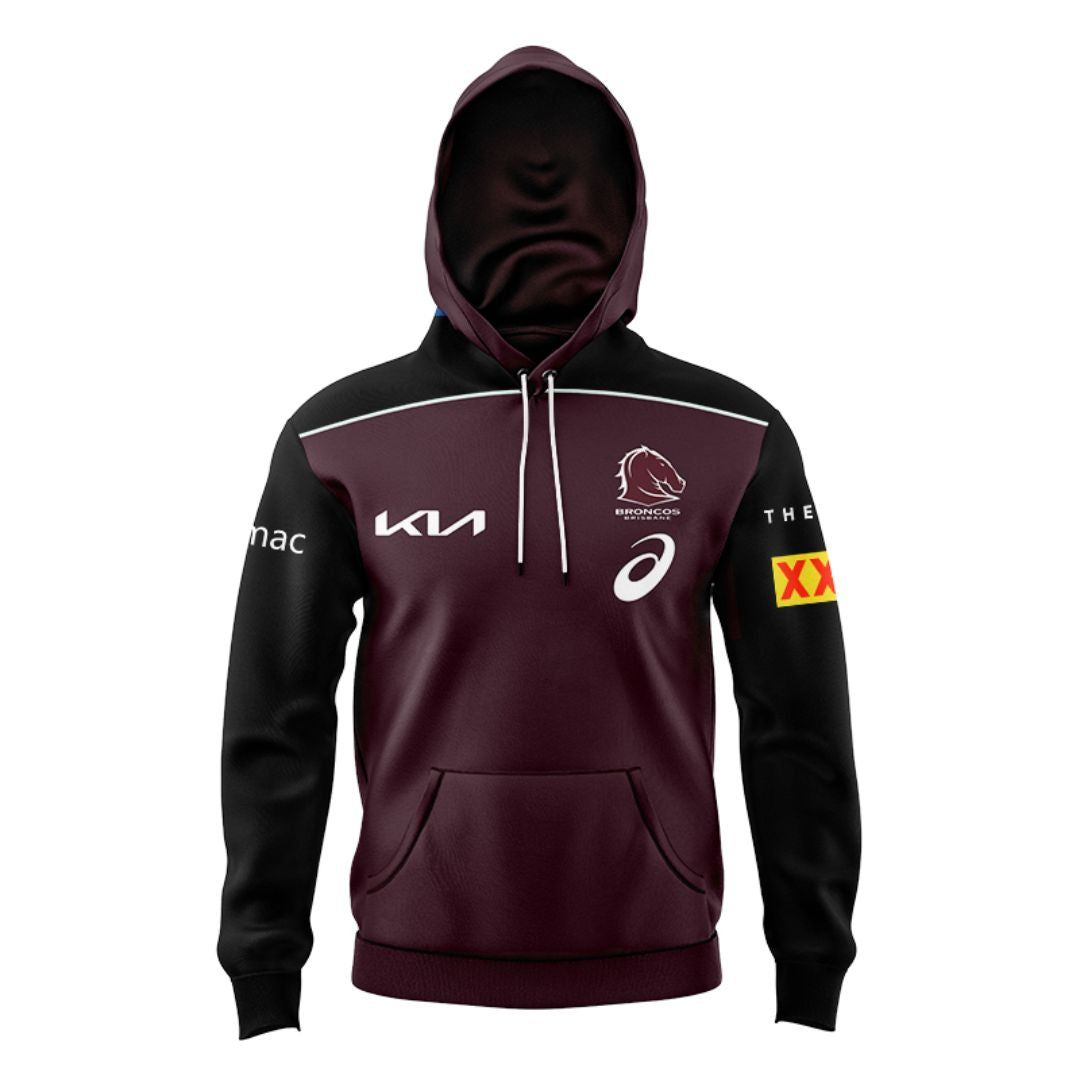 Brisbane Broncos 2025 Kids Black Sleeve Hoodie