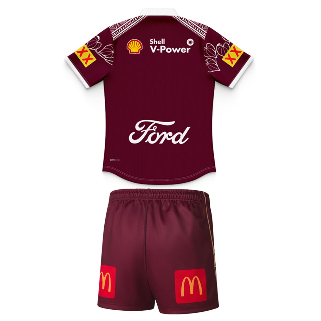 Queensland Maroons 2026 State Of Origin Kids Indigenous Polo Shirt and Shorts Kit