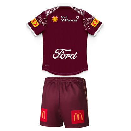 Queensland Maroons 2026 State Of Origin Kids Indigenous Polo Shirt and Shorts Kit