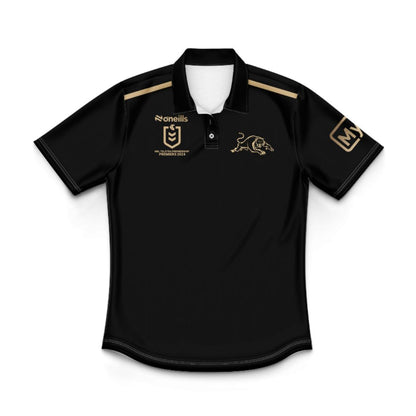 2024 Penrith Panthers Premiers 4 In a Row Kids Black Polo Shirt and Shorts Kit