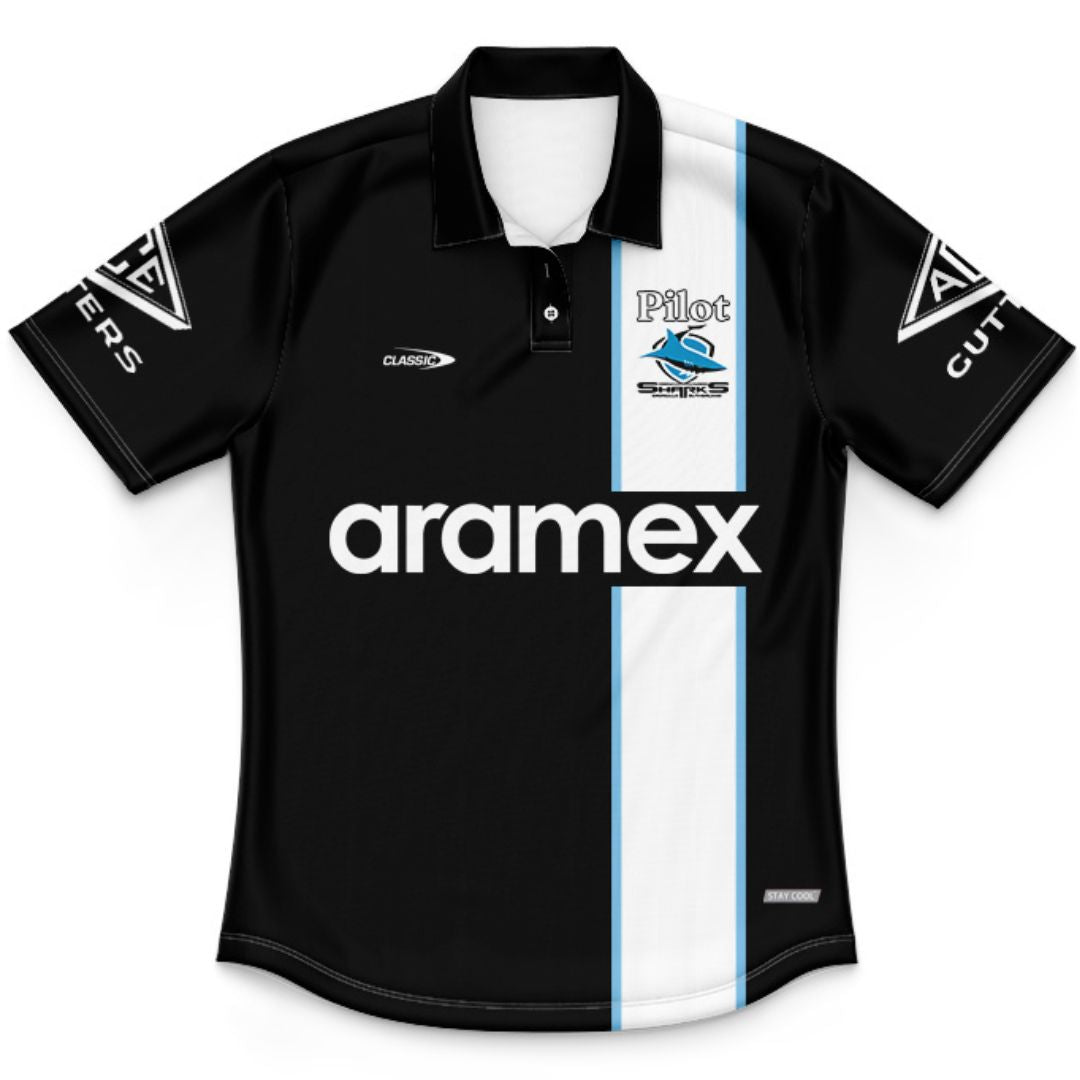 Cronulla Sutherland Sharks 2026 Kids Black and White Training Polo Shirt