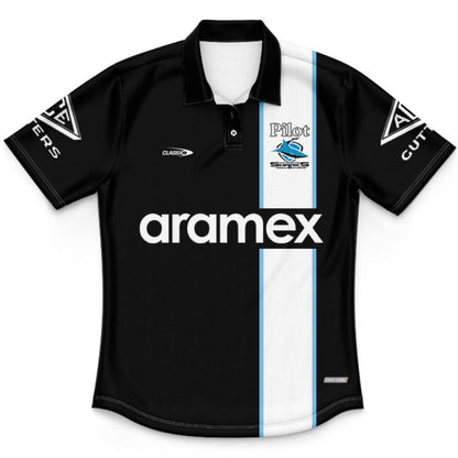 Cronulla Sutherland Sharks 2026 Kids Black and White Training Polo Shirt