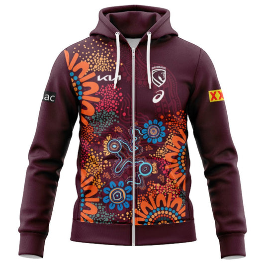 Brisbane Broncos 2026 Players Indigenous Hoodie with Zipper