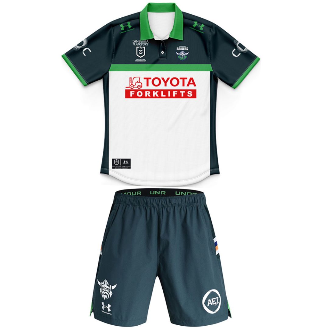 Canberra Raiders 2026 Kids Alternate Polo Shirt and Shorts Kit