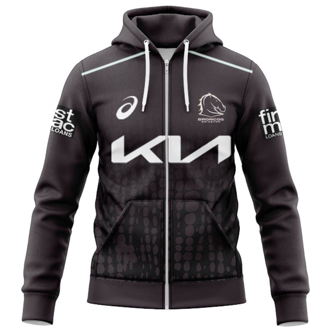 Brisbane Broncos 2025 Black Training Hoodie with Zipper