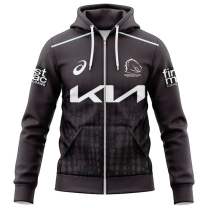 Brisbane Broncos 2025 Black Training Hoodie with Zipper