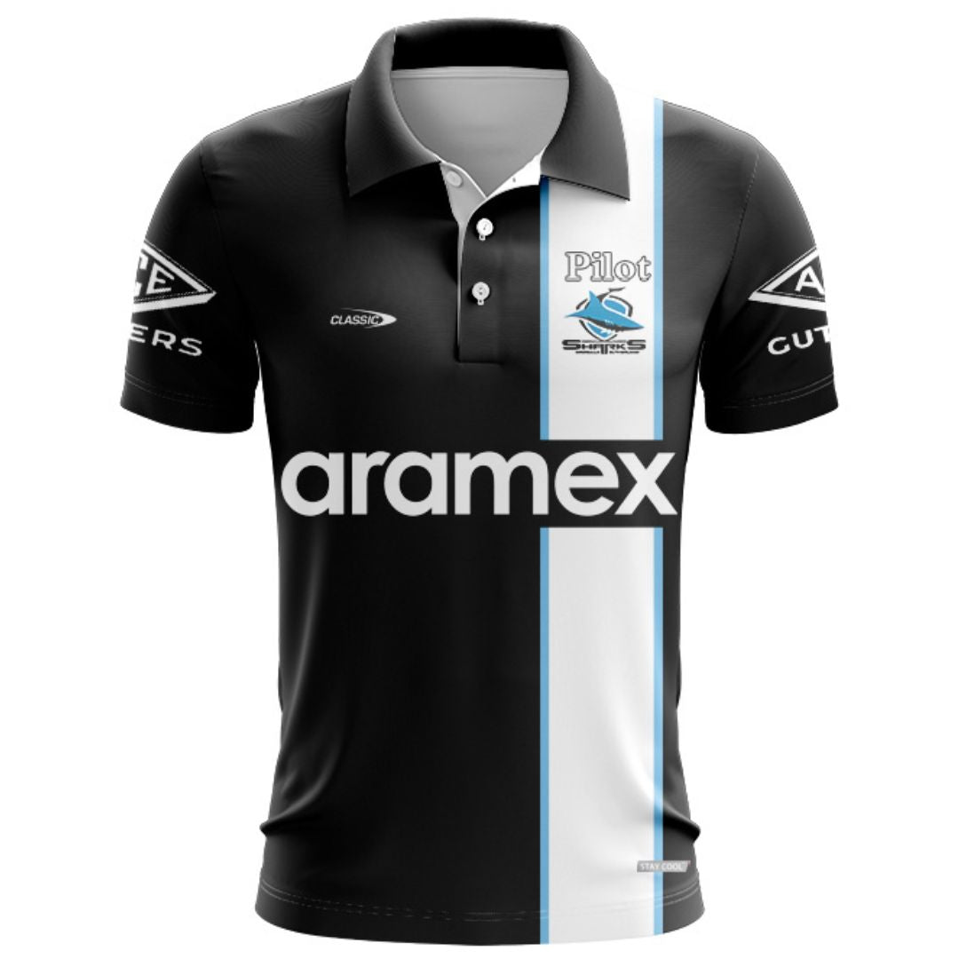 Cronulla Sutherland Sharks 2026 Black and White Polo Training Shirt