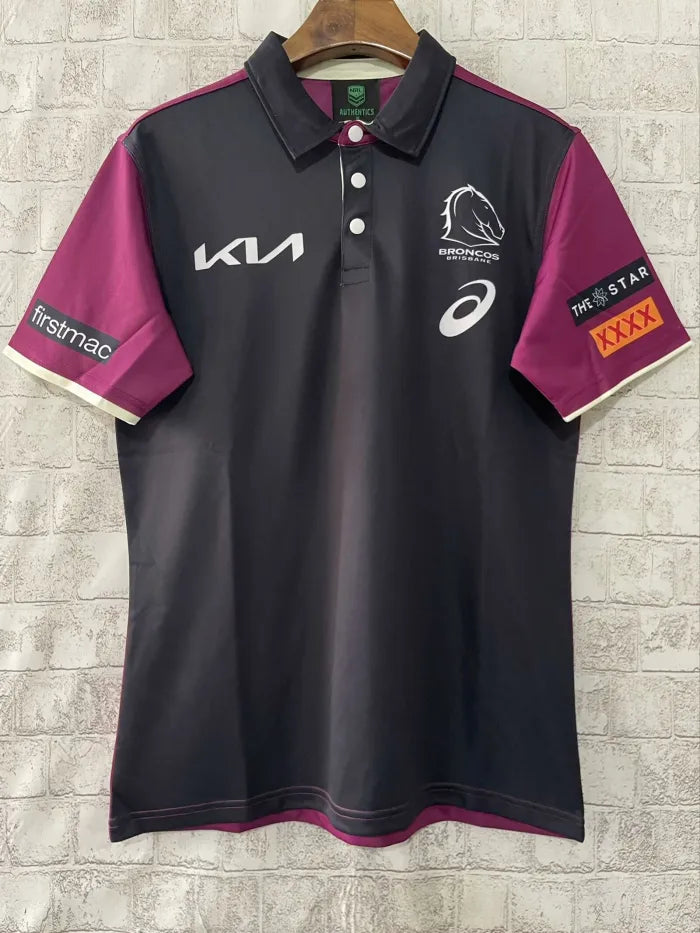 Brisbane Broncos 2024 Black Front Polo Shirt